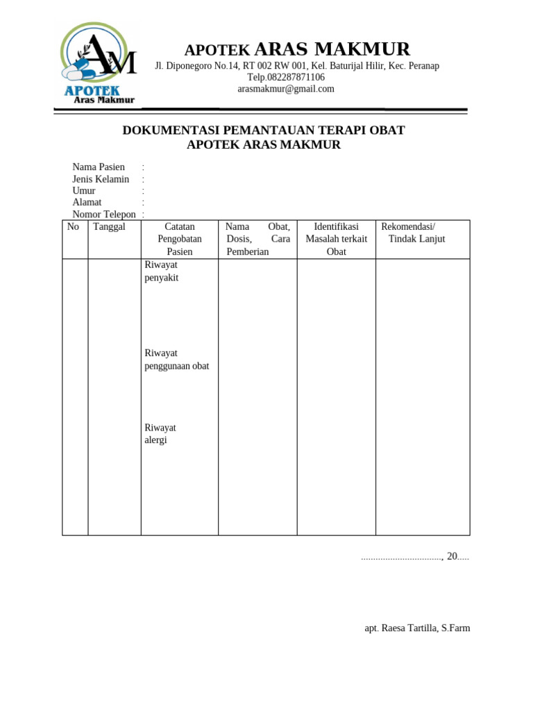 Form Pto Apotek Aras Makmur | PDF
