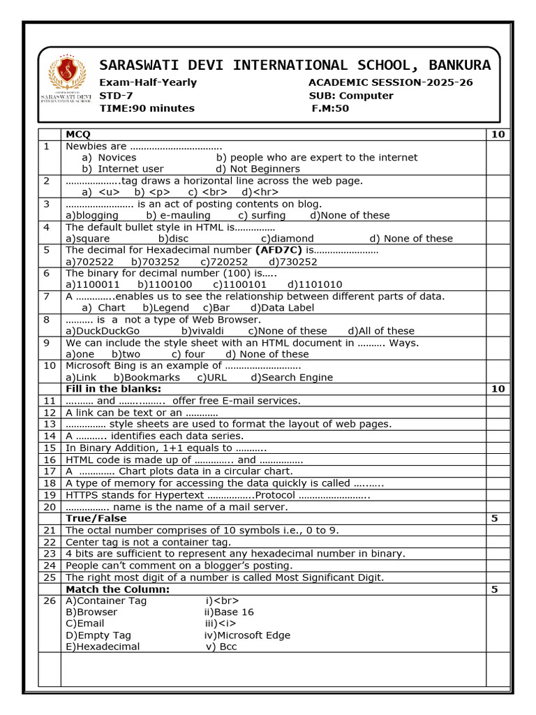 Computer Exam for Grade 7 - Bankura | PDF | World Wide Web | Internet & Web