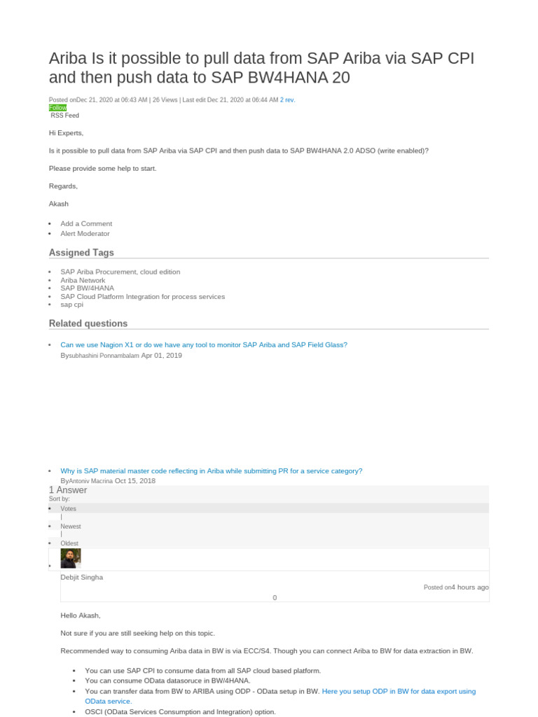 Ariba Is It Possible To Pull Data From SAP Ariba Via SAP CPI and Then ...