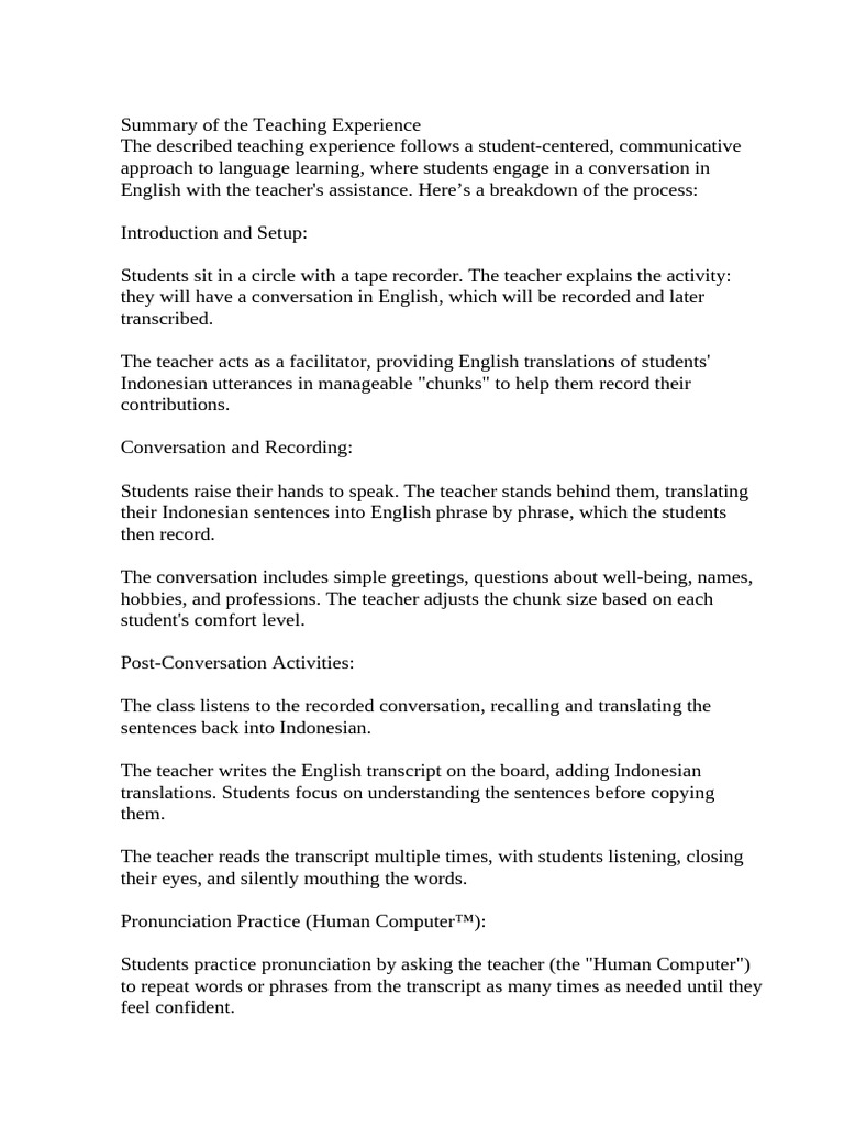 Summary of The Teaching Experience | PDF