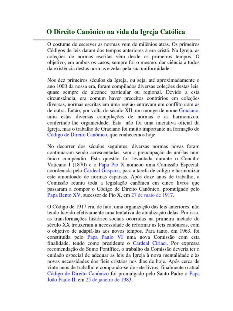 O Direito Canônico Na Vida Da Igreja Católica PDF Direito Canônico Papa