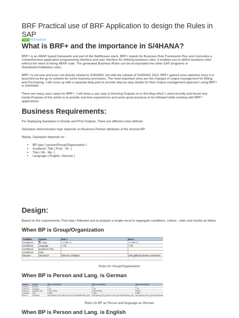 BRF Practical Use of BRF Application To Design The Rules in SAP | PDF ...