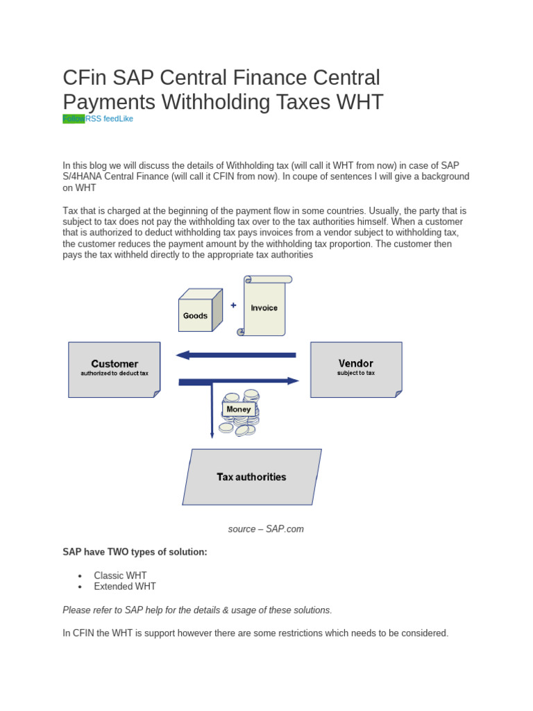 CFin SAP Central Finance Central Payments Withholding Taxes WHT | PDF ...