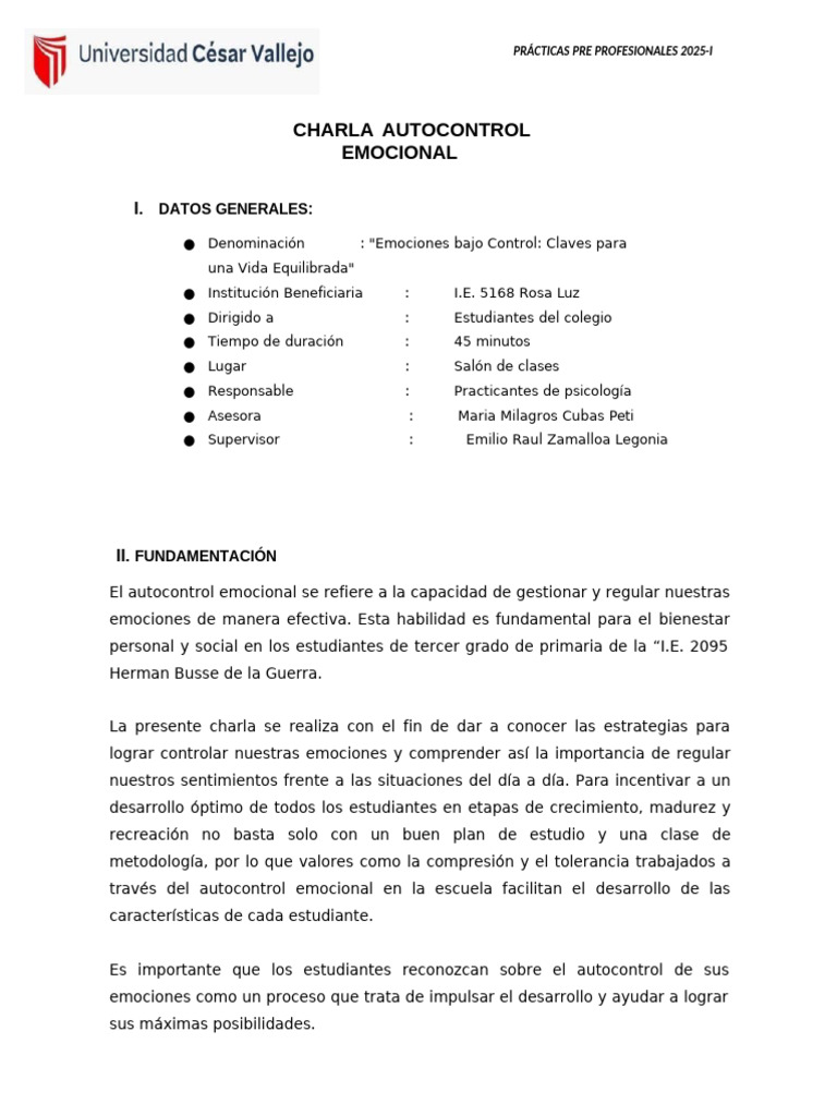 Autocontrol Emocional en Estudiantes 2025 | PDF | Las emociones ...