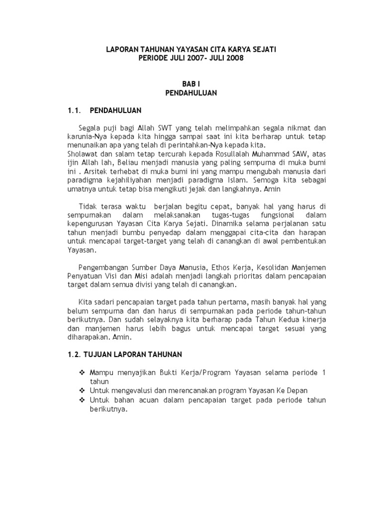 Laporan Tahunan Yayasan Cita Karya Sejati