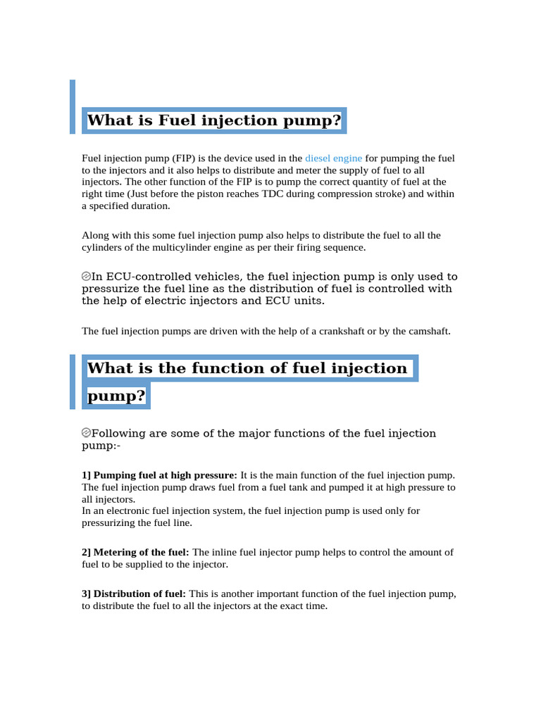 Functions of Fuel Injection Pumps | PDF | Fuel Injection | Pump
