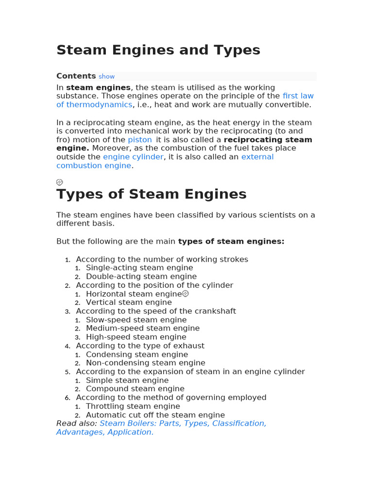 Types of Steam Engines Explained | PDF | Steam Engine | Piston
