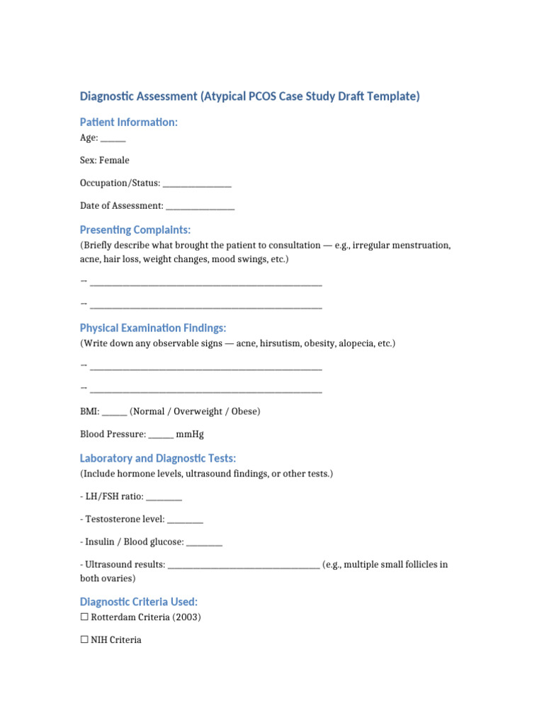 Diagnostic Assessment Atypical PCOS Template | PDF