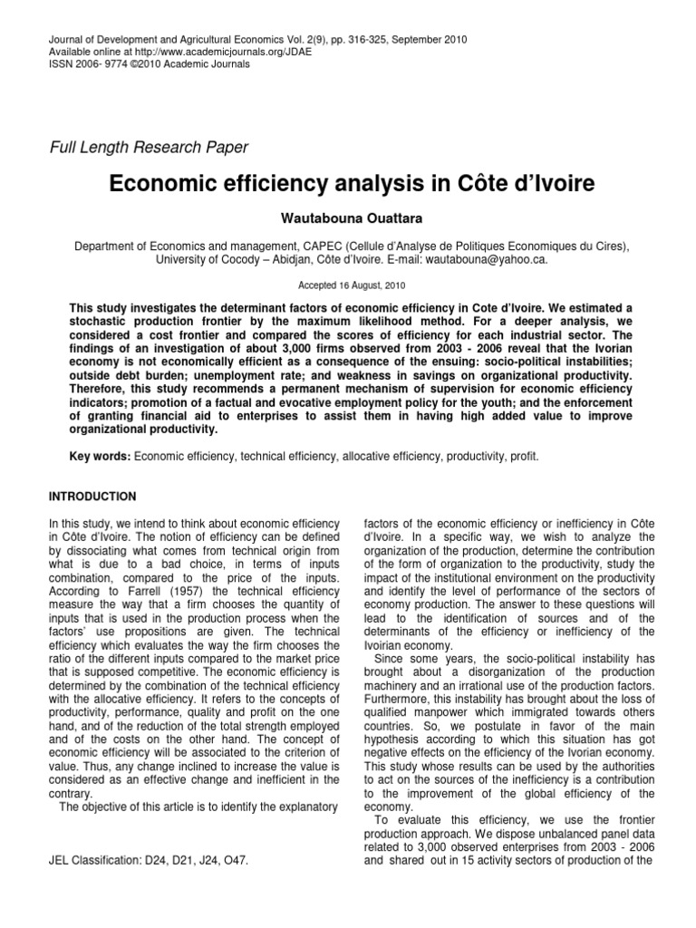 Economic Efficiency Analysis in Côte D'ivoire: Full Length Research ...