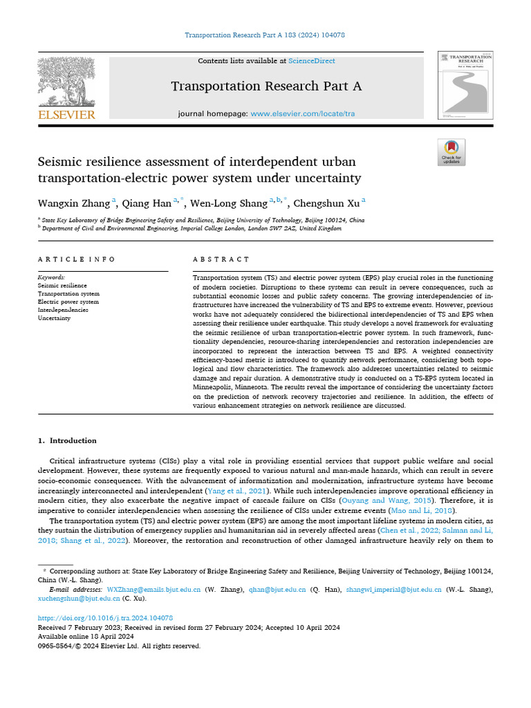 Seismic Resilience Assessment of Interdependent Urban Transportation ...