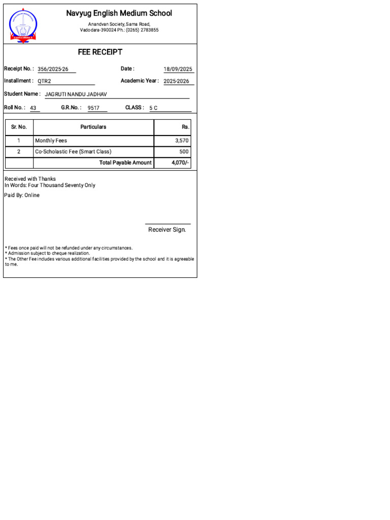 Navyugengvadodara Student Student Fees PDF Id MTg1Mw &do PDF Document | PDF