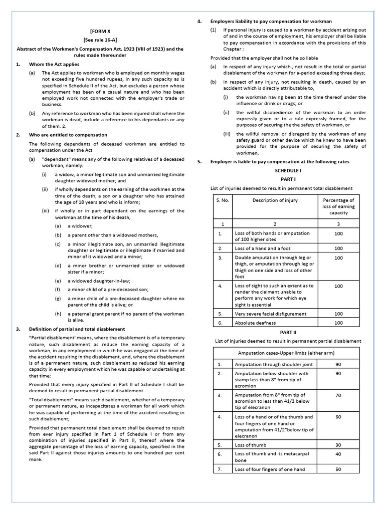 FORM X Abstract Under The Workmens Compensation Act 1923 1 | PDF