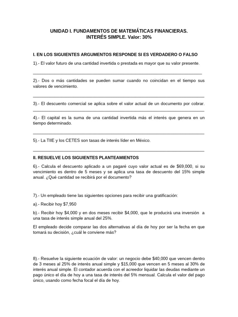 Fundamentos de Matemáticas Financieras | PDF