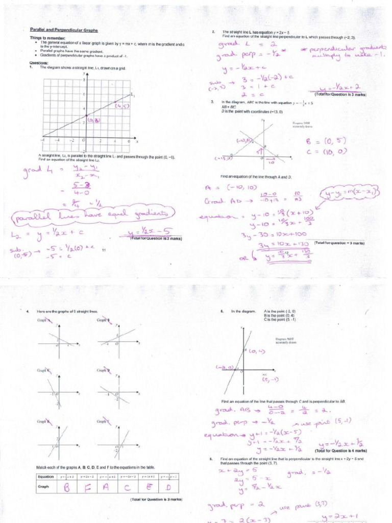Parallel and Perpendicular Lines-Answers | PDF