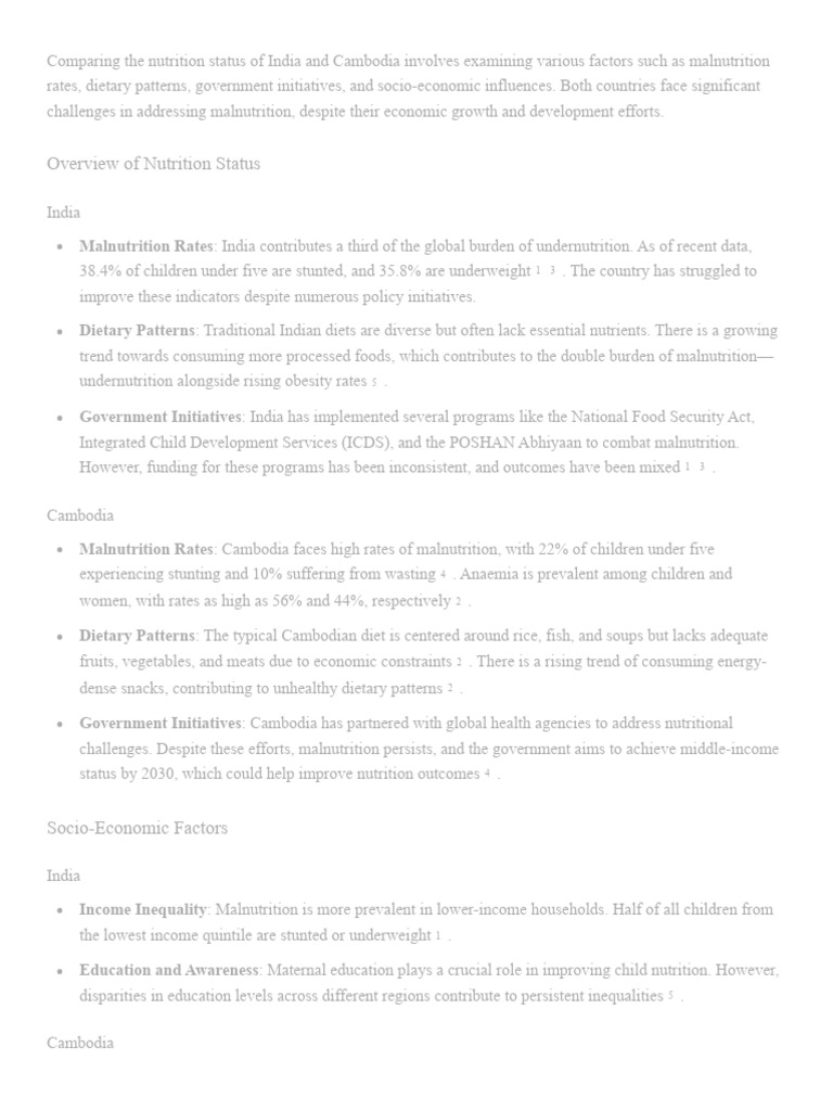 Nutrition Challenges in India and Cambodia | PDF | Malnutrition | Human ...