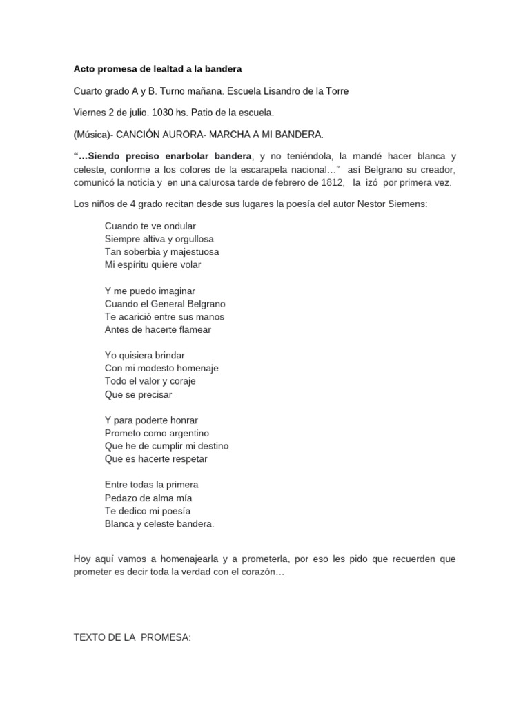 Acto Promesa de Lealtad A La Bandera | PDF