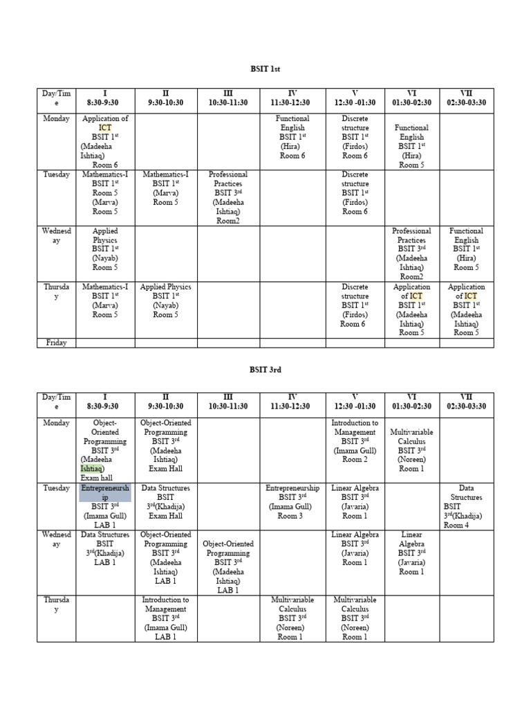 BSIT Class Schedule Overview | PDF | Algebra | Mathematical Analysis