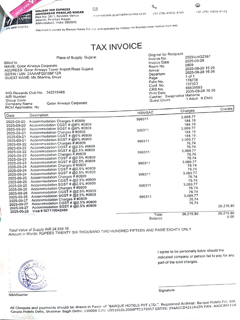IHG Holiday Inn Express Invoice Details | PDF | Economy Of India | Payments