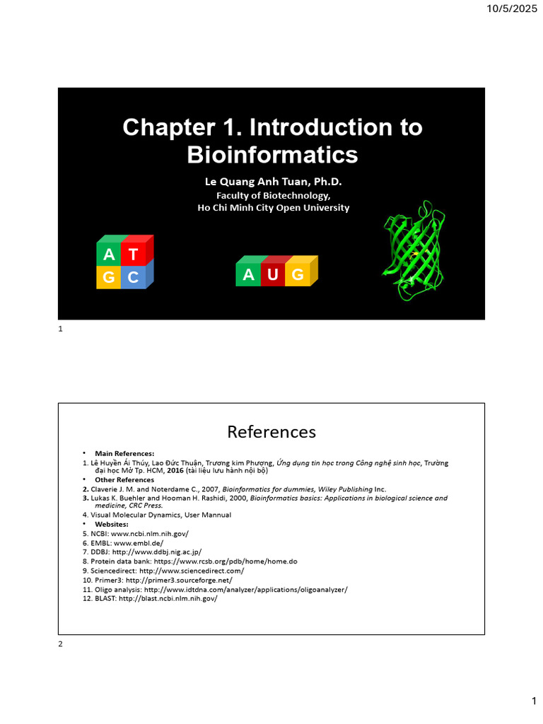 Chapter1 Introduction To Bioinformatics LMS 2025 | PDF | Dna Sequencing ...