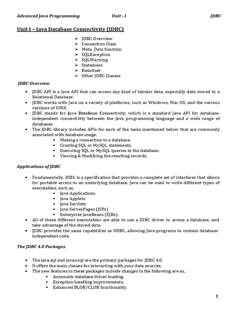 JDBC Overview and Application Guide | PDF | Parameter (Computer ...