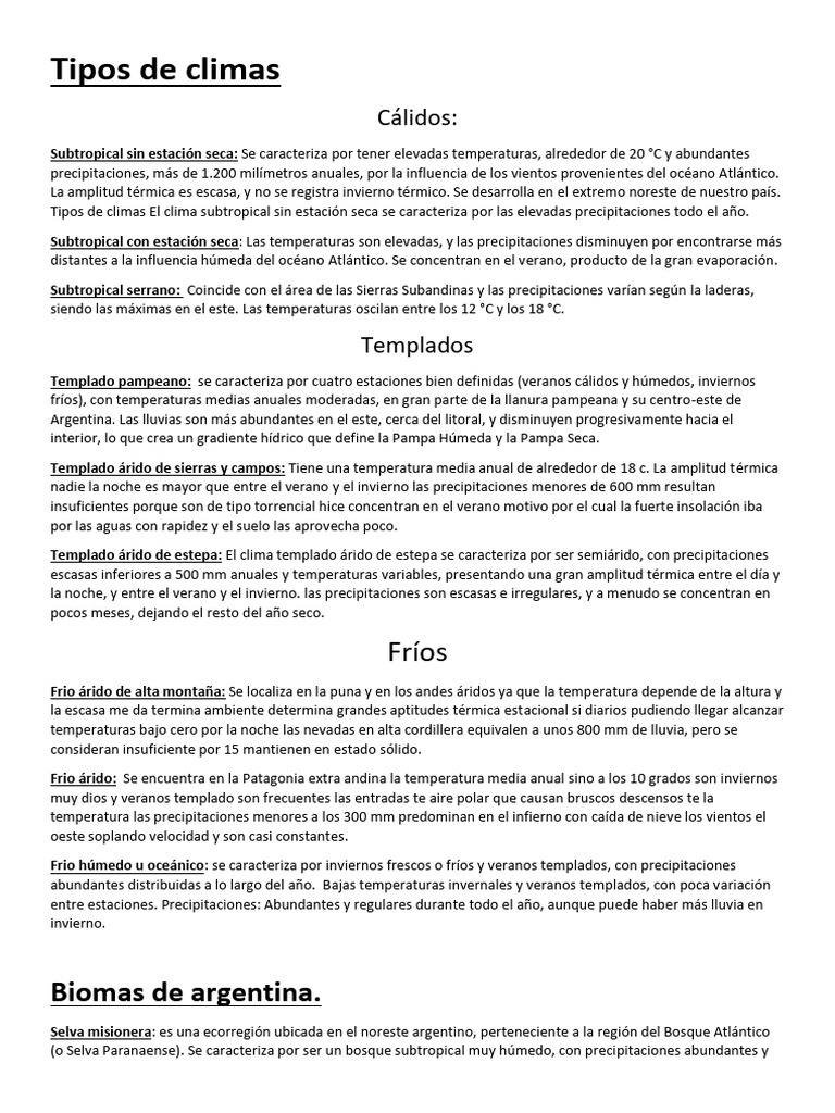 Climas y Biomas de Argentina: Guía Completa | PDF | Clima templado | Clima