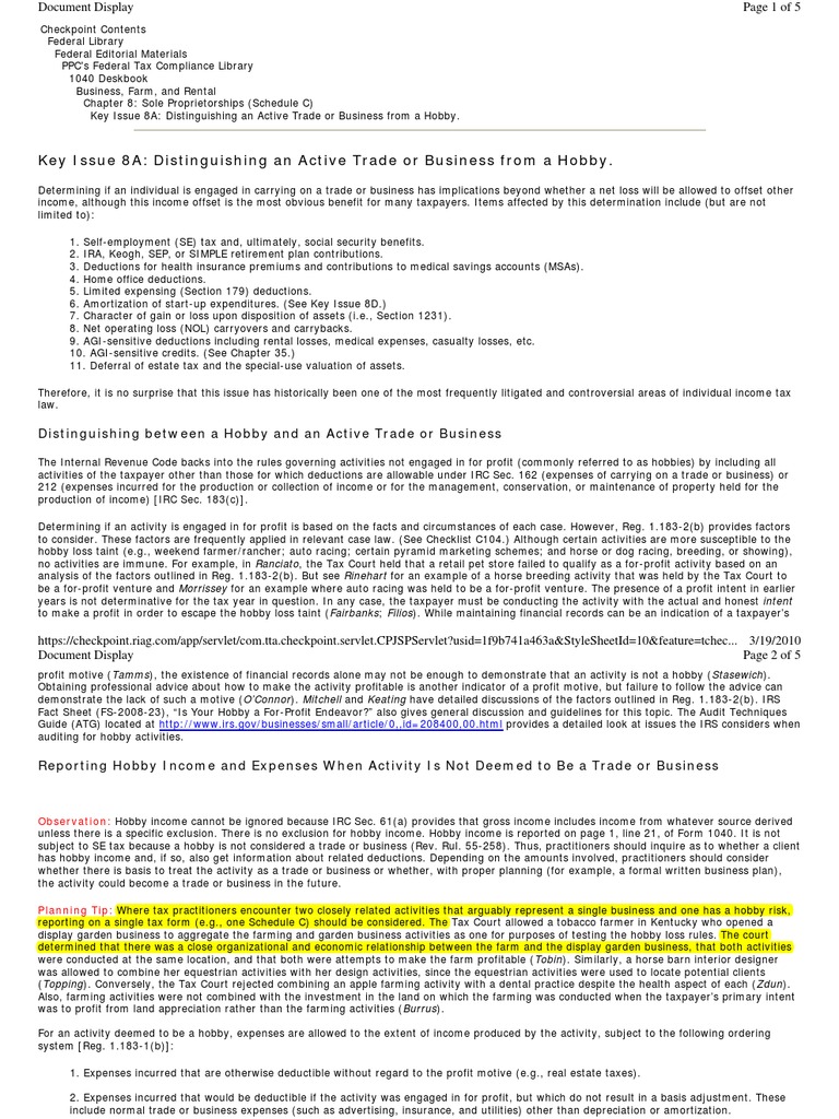 Hobby loss letter pdf tax deduction expense