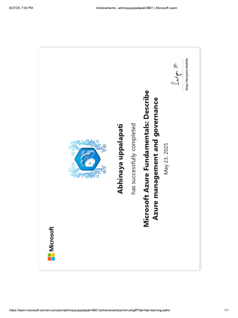 Azure Fundamentals Completion Certificate | PDF