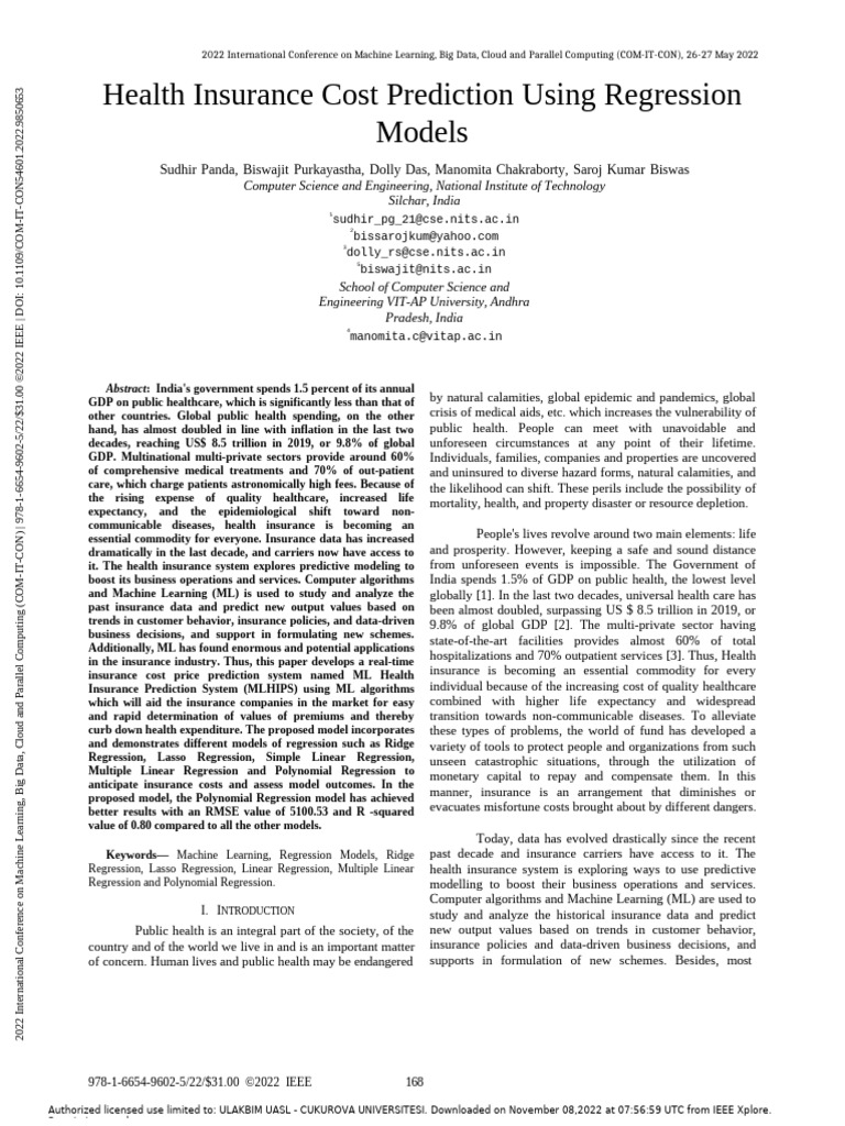 Cost Prediction Using Regression | PDF | Regression Analysis | Linear ...