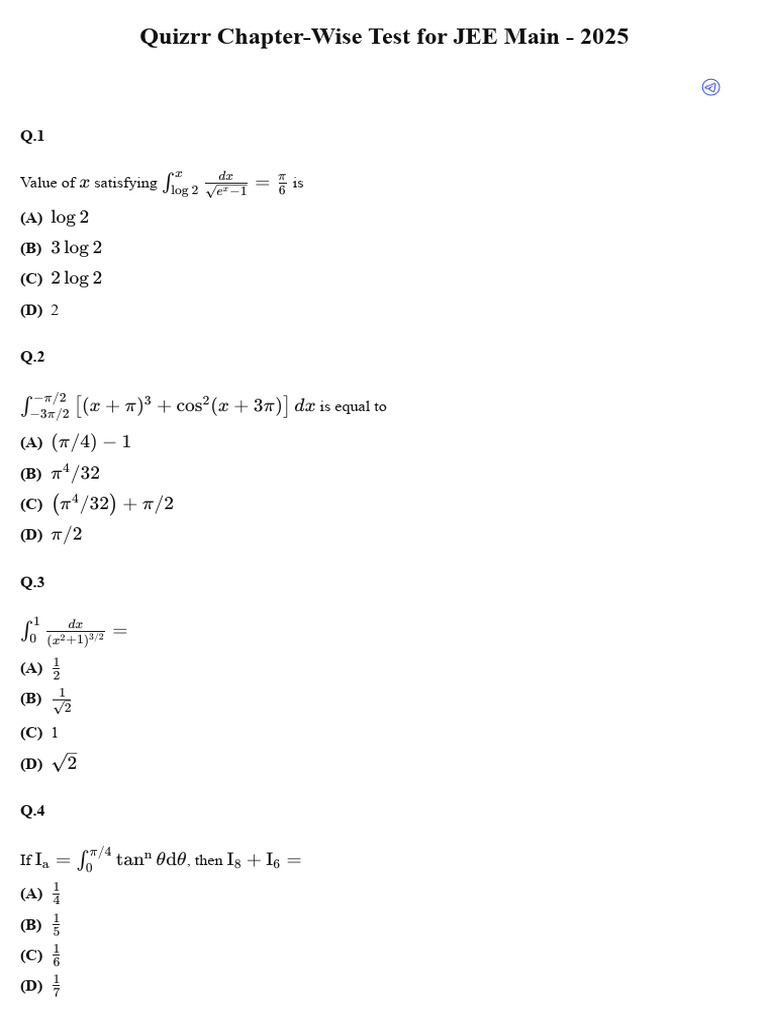 Definite Integration - Test 1 | PDF | Calculus | Mathematical Analysis