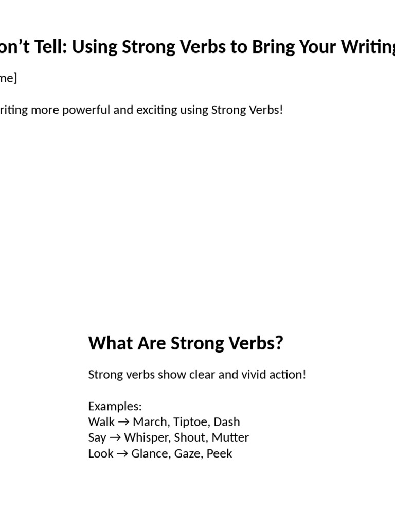 Show Dont Tell Strong Verbs Lesson | PDF