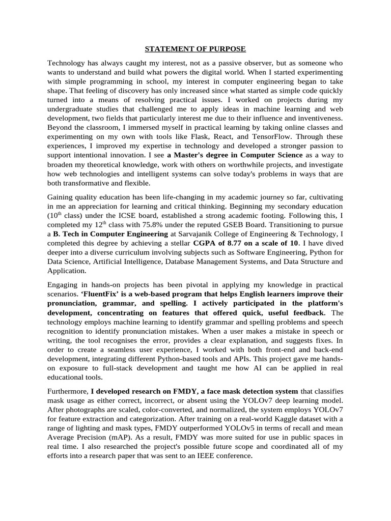Master's in Computer Science Statement | PDF | Artificial Intelligence ...
