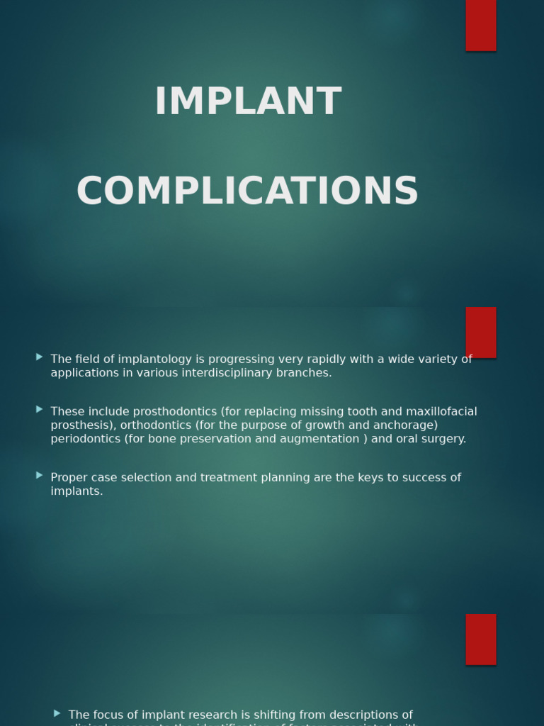 Implant Complications and Management Guide | PDF | Dental Implant ...