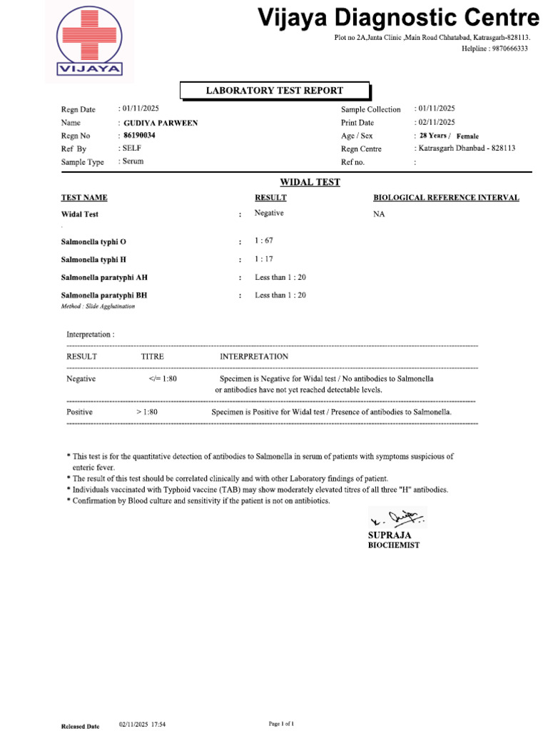 Gudiya Widal Test | PDF