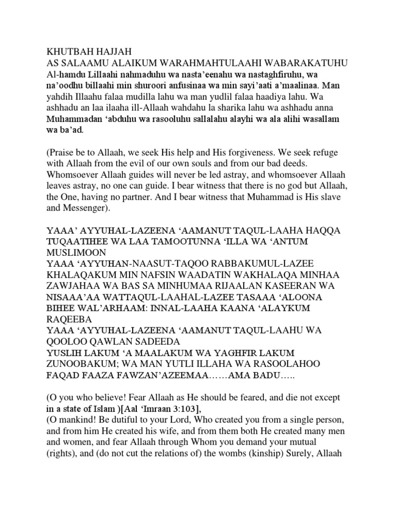 Khutbah Hajjah Satan Sin