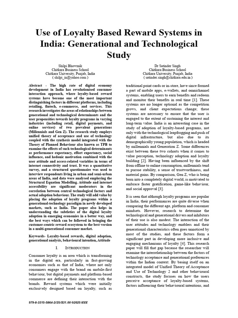 Use of Loyalty Based Reward Systems in India Generational and ...