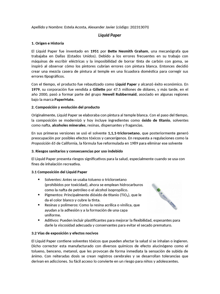 Historia y riesgos del Liquid Paper | PDF