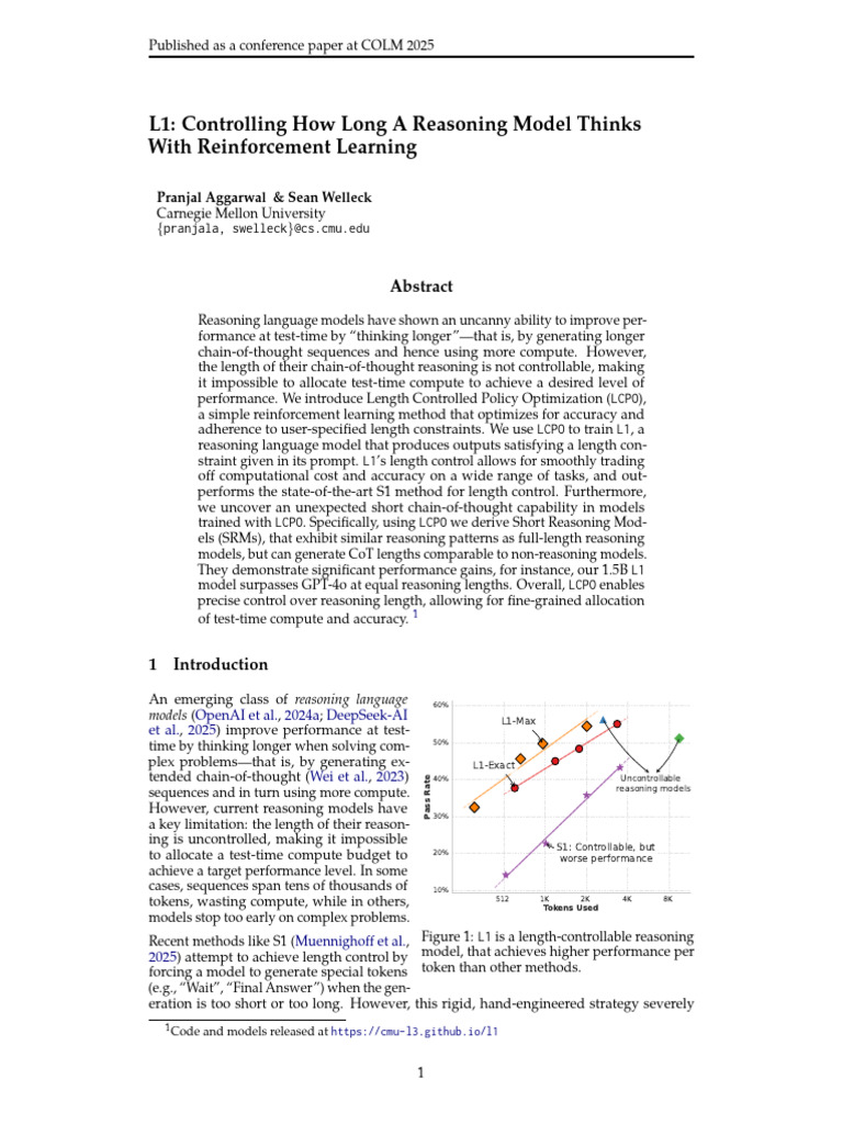 L1 - Controlling How Long A Reasoning Model Thinks With Reinforcement ...