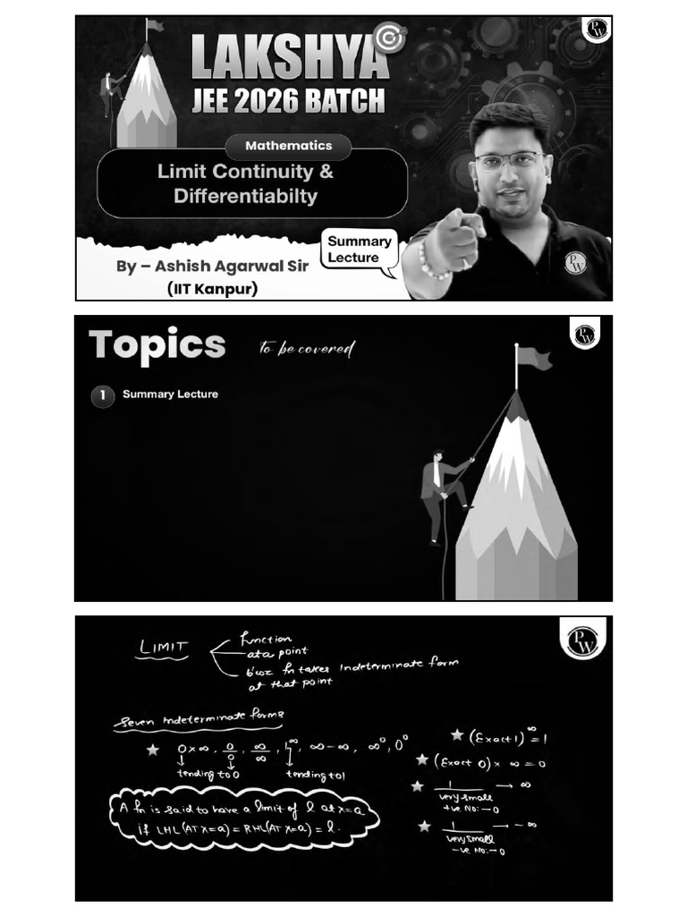Limit, Continuity and Differentiability Class Notes | PDF