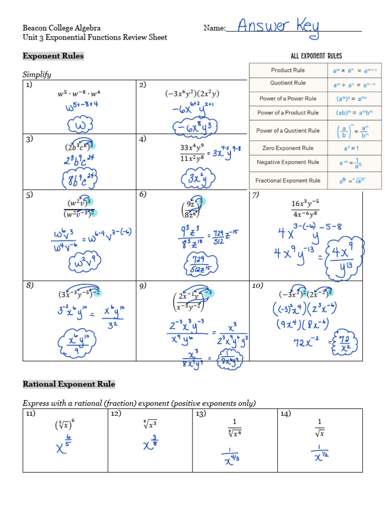 Unit 3 Review Pdf Exponentiation Numbers