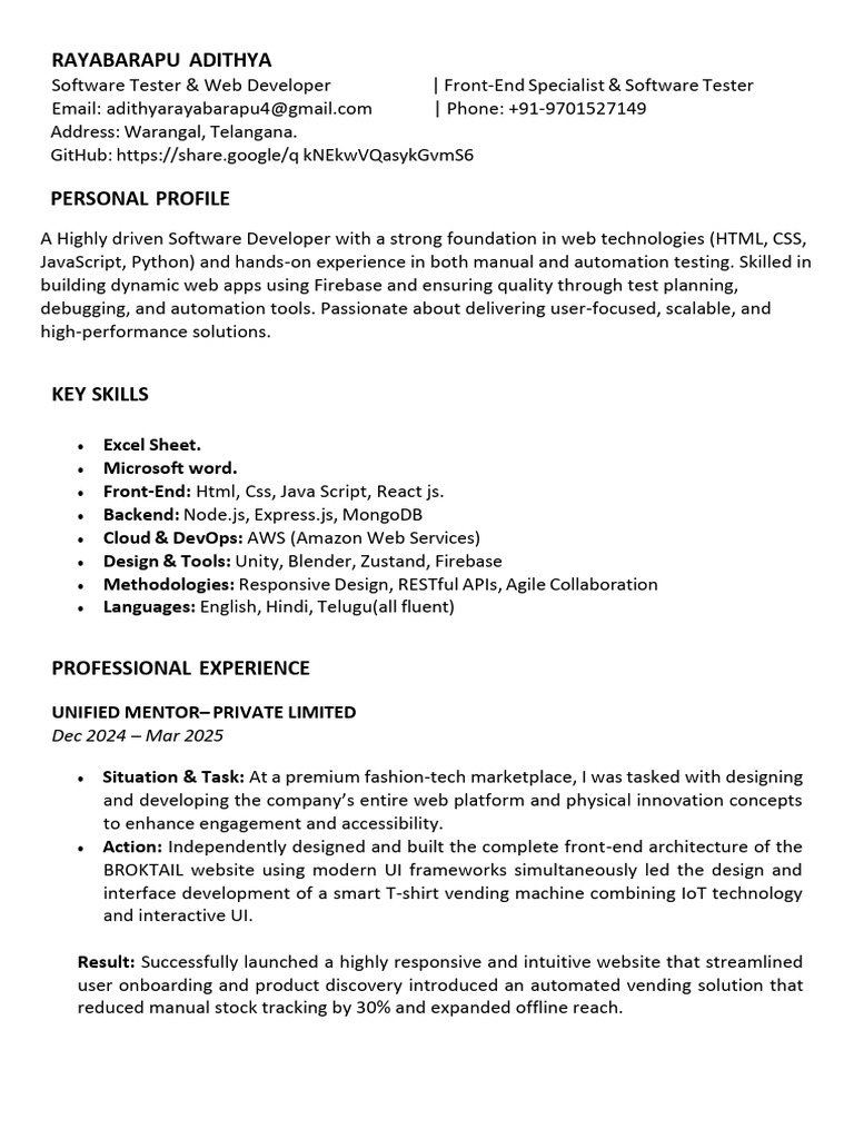 Software Tester & Web Developer Profile | PDF | World Wide Web | Internet & Web