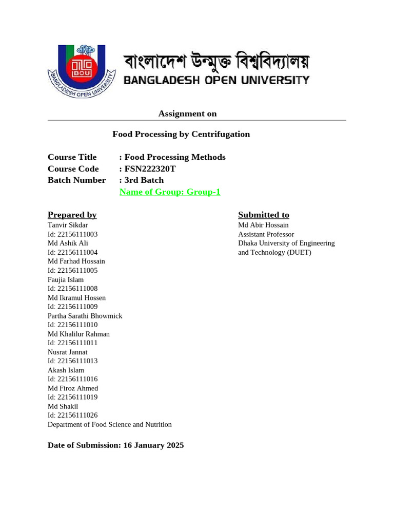 Assignment Group 1 | PDF | Centrifuge | Centrifugation