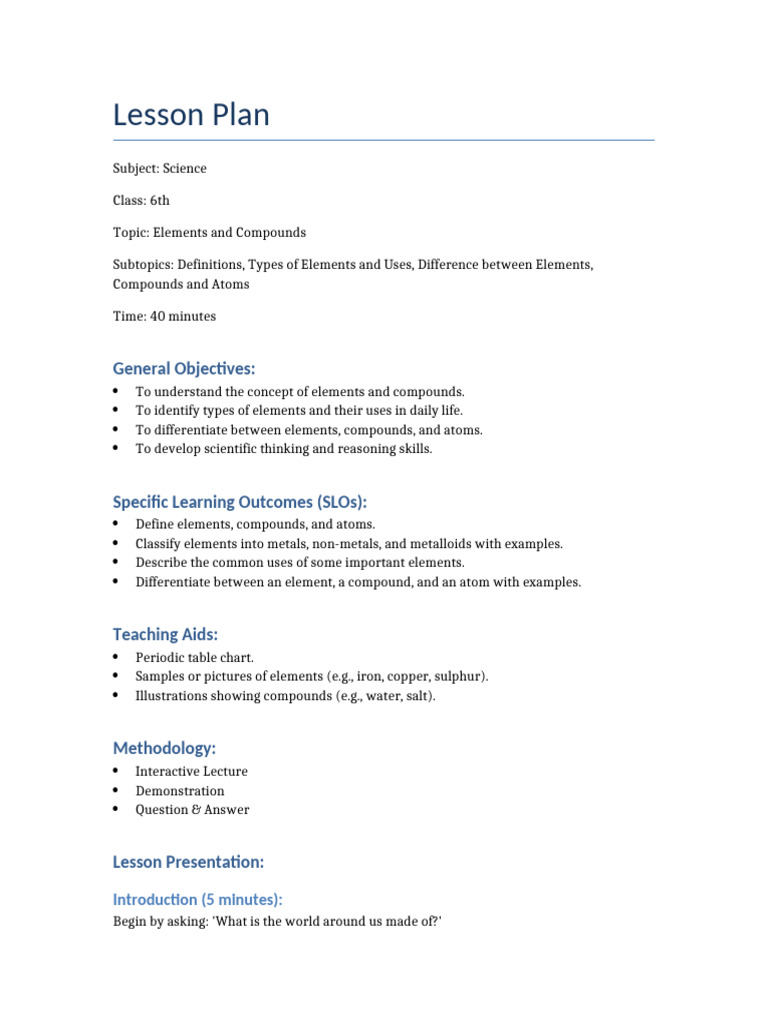 6th Grade Science: Elements & Compounds Lesson | PDF | Chemical ...