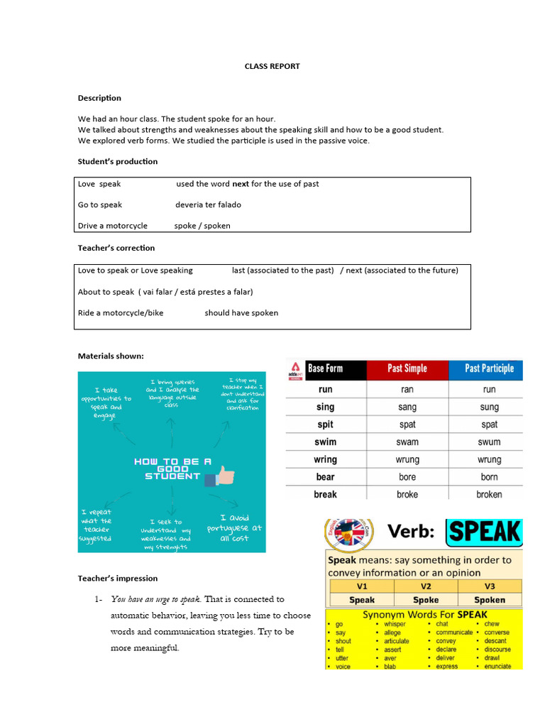 Class Report on Speaking Skills | PDF