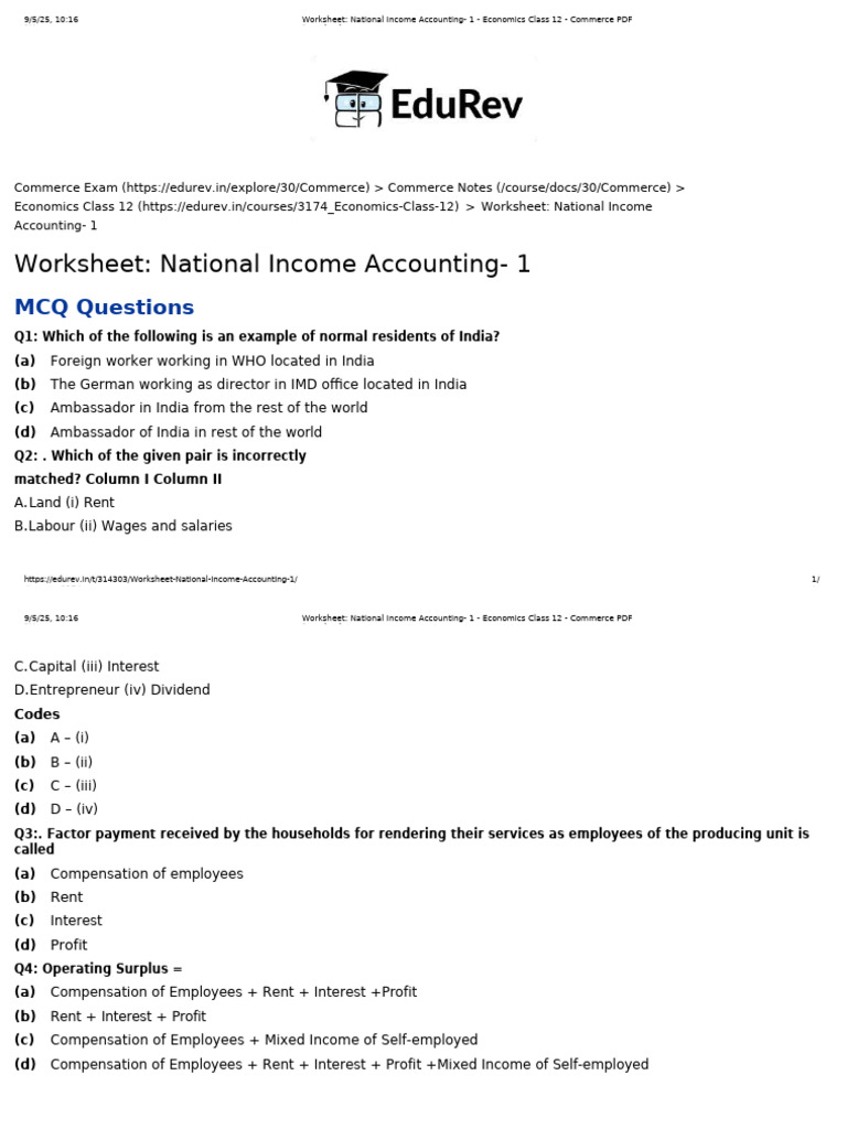 National Income Accounting Worksheet PDF | PDF | Measures Of National ...