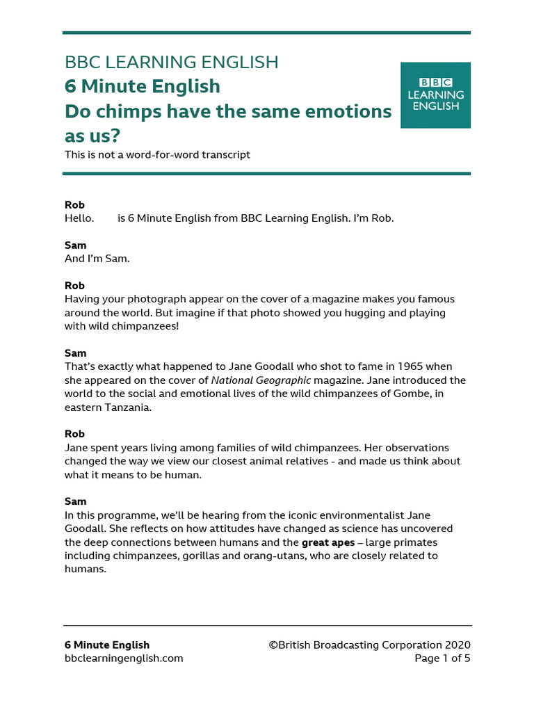 Chimps and Human Emotions Explored | PDF | Chimpanzee | Cognitive Science