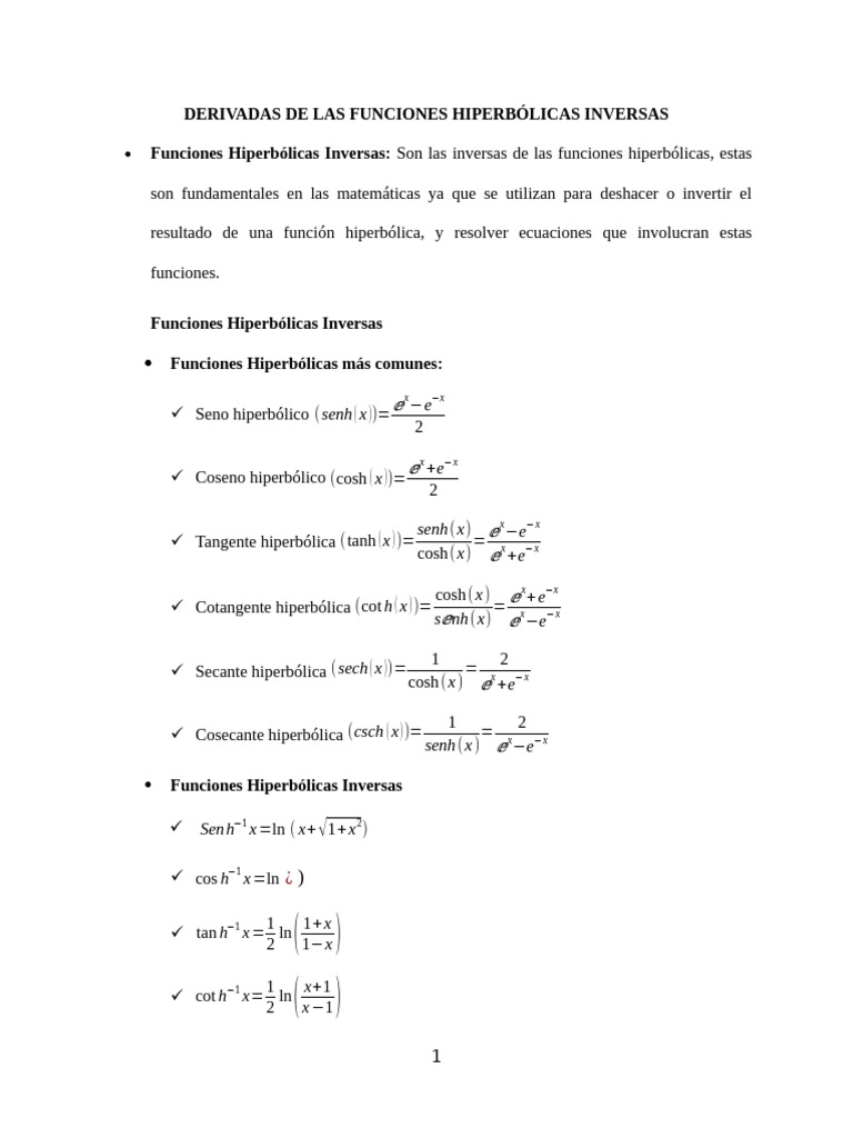Derivadas de Funciones Hiperbólicas Inversas | PDF | Raíz cuadrada ...