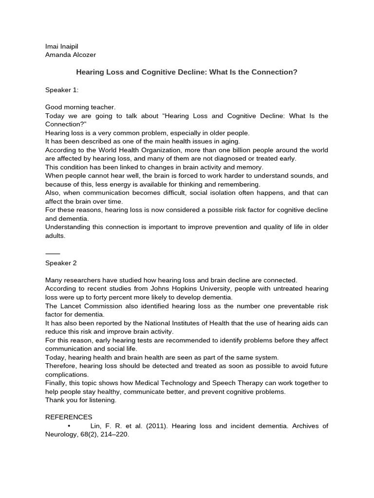 Hearing Loss and Cognitive Decline: What Is The Connection? | PDF ...