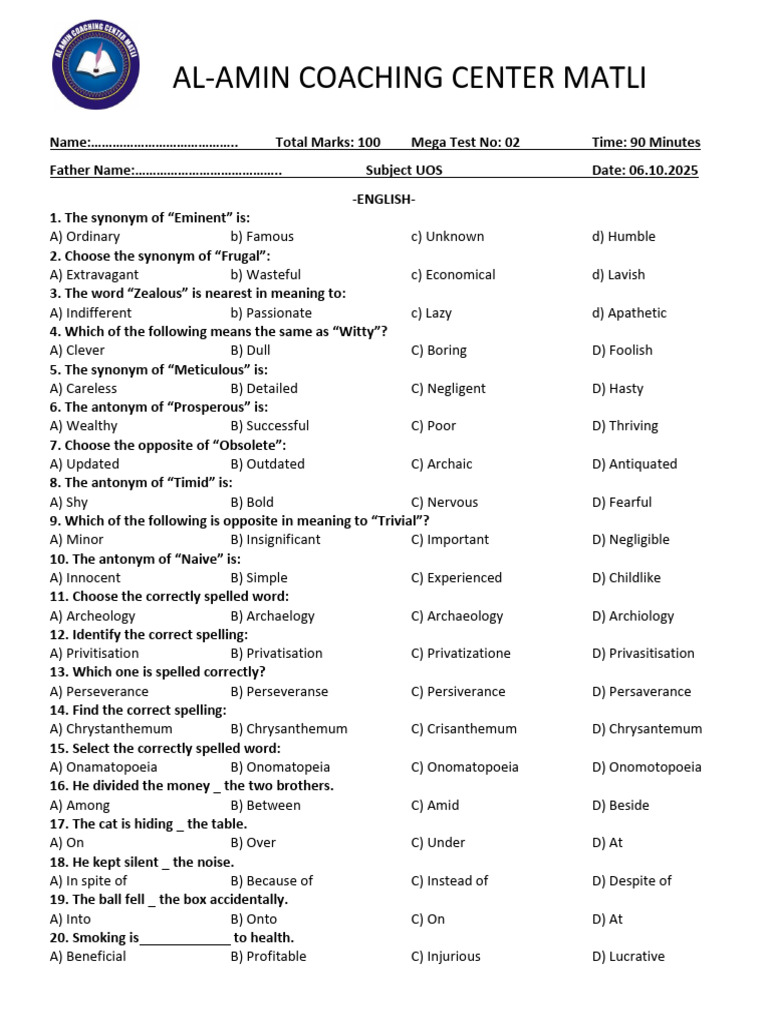 Mega Test ew 02 | PDF | Pakistan | Apsis