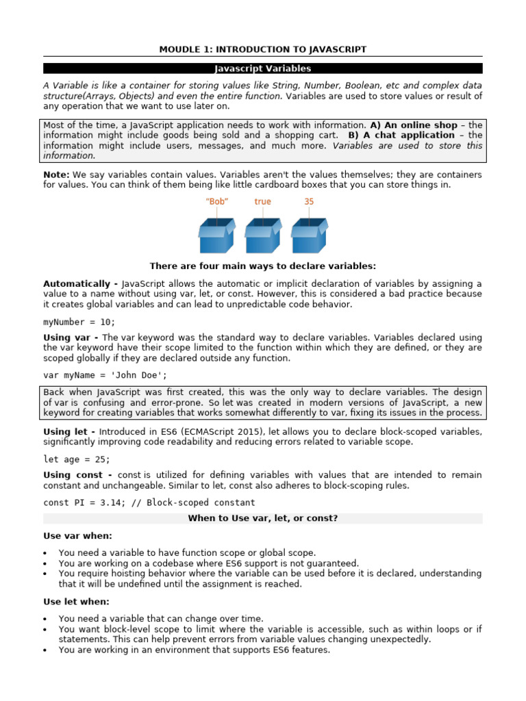JavaScript Variables: A Beginner's Guide | PDF | Data Type | Boolean ...