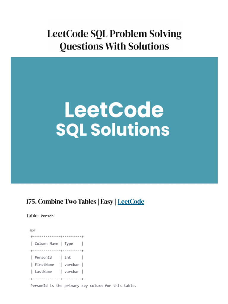 Leetcode SQL 250 Q&A | PDF